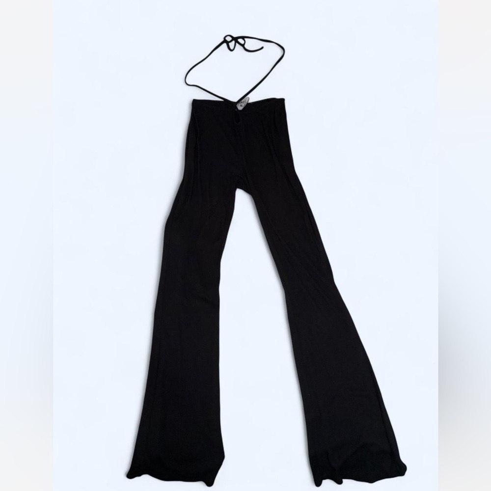 Princess Polly Black String Waist Wrap Flare Pants